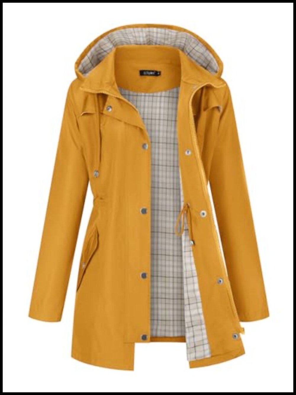 LOMON Women's Waterproof Hooded Raincoat Plaid Lined Lightweight Trench